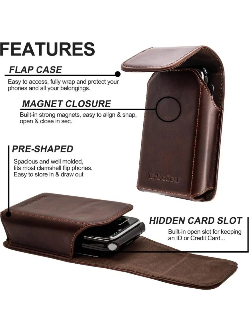 Stylish Leather Flip Phone Case with Belt Clip Pouch for Kyocera, TCL, Nokia